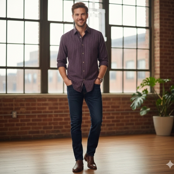 Perry Ellis Other - Perry Ellis Men’s Cotton Button-Up Business Shirt Size M Black Brown Textured